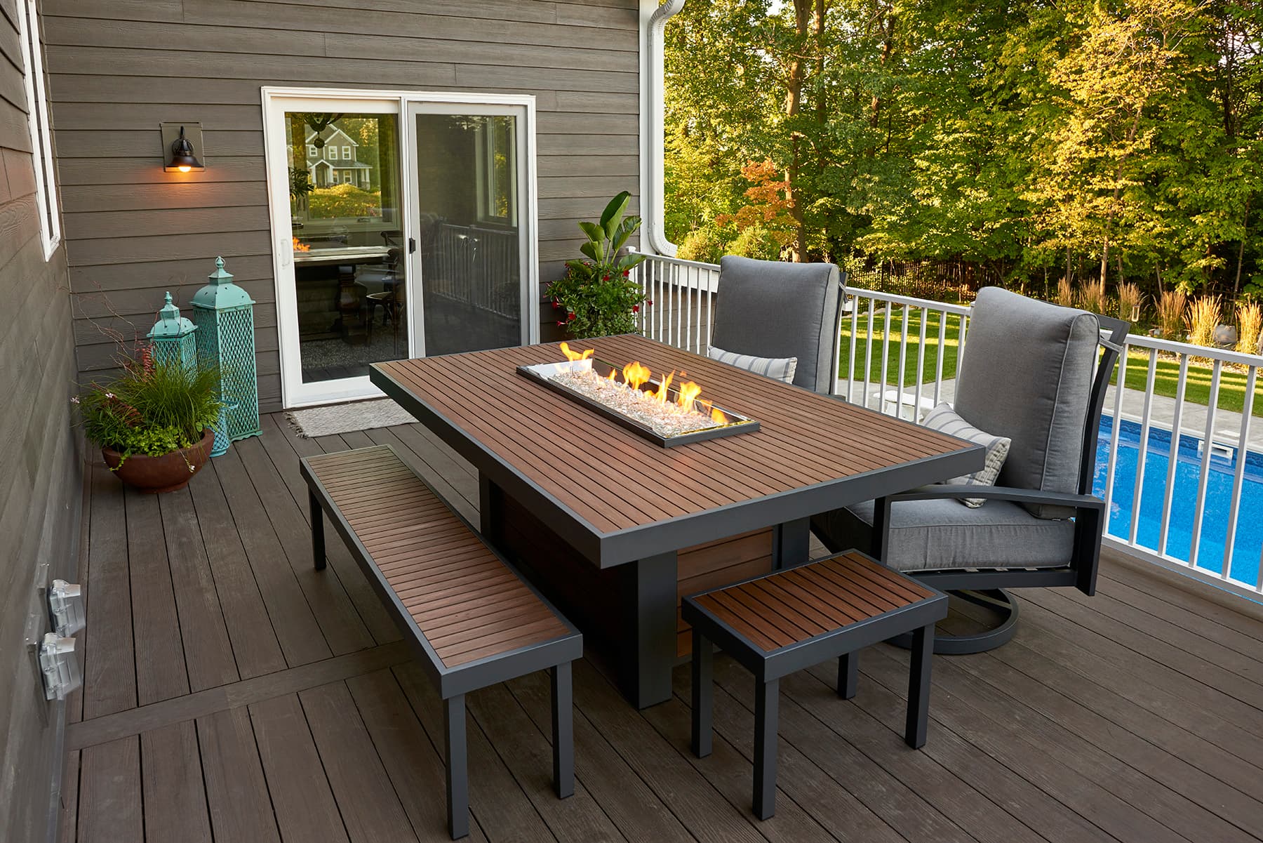 The Outdoor GreatRoom Company - Kenwood Linear Dining Height Gas Fire Pit Table